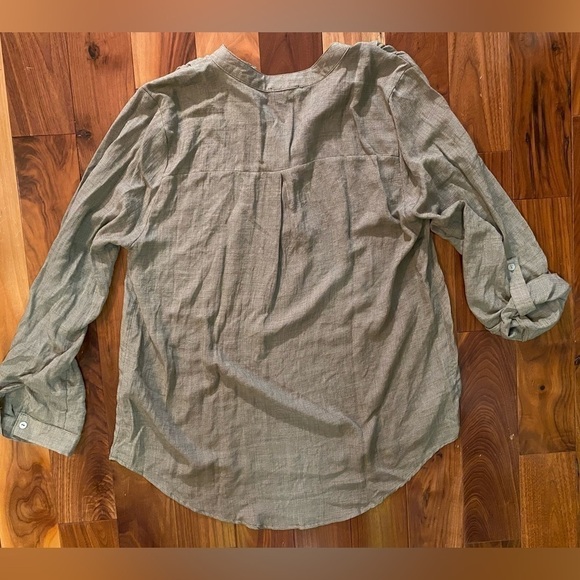 Perch By Blu Pepper Popover Shirt Olive Green Roll Tab Sleeve Women's Size 2XL - Picture 2 of 8